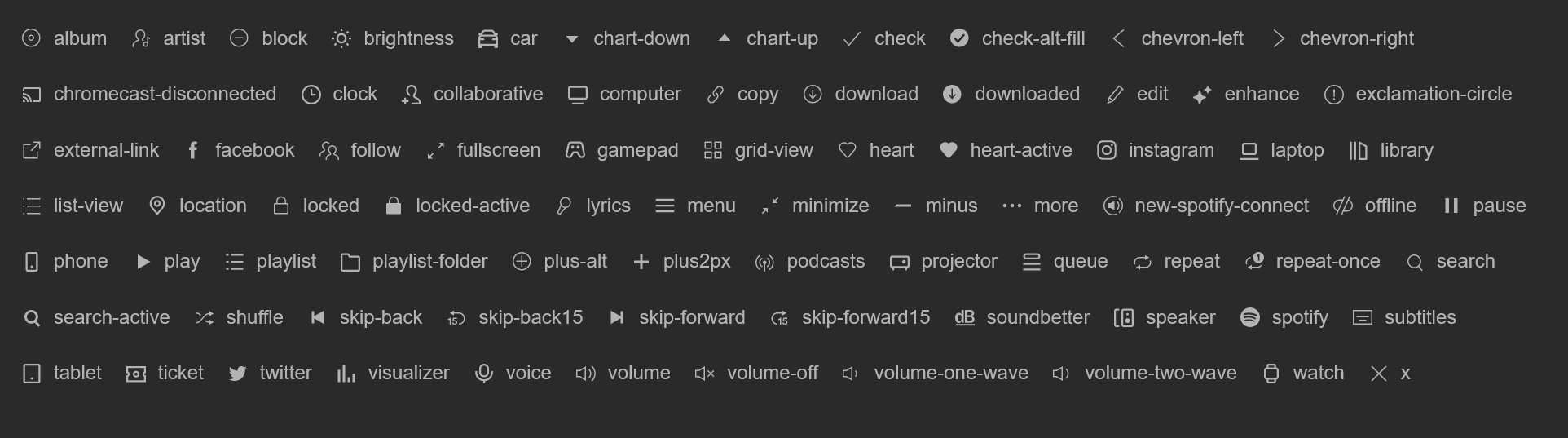 The kebab-case icons rendered in Spotify
